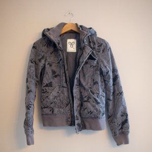 Gray Aritzia TNA Jacket with Black Doodle Drawings
